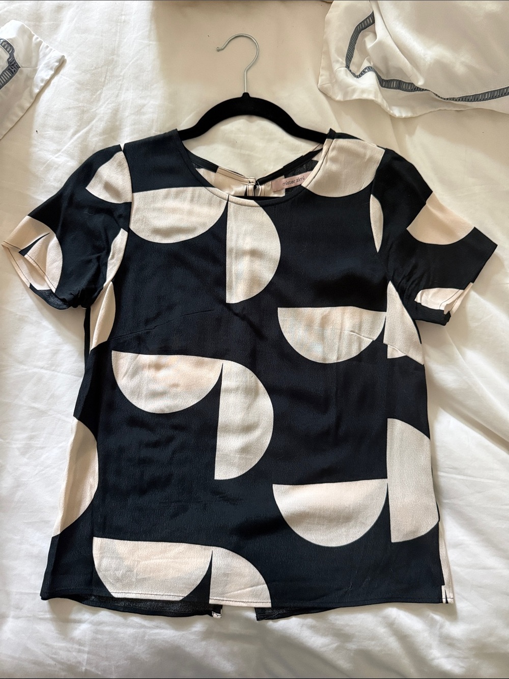 Mister Zimi Black & Cream Geometric Short Sleeve Blouse!